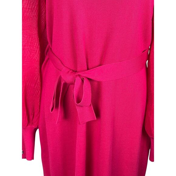 NWT Calvin Klein Knit Belted Balloon Sleeve Midi Dress Women's XL Pink Stretch - Picture 4 of 14